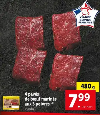 Lidl 4 pavés de bœuf marinés aux 3 poivres offre