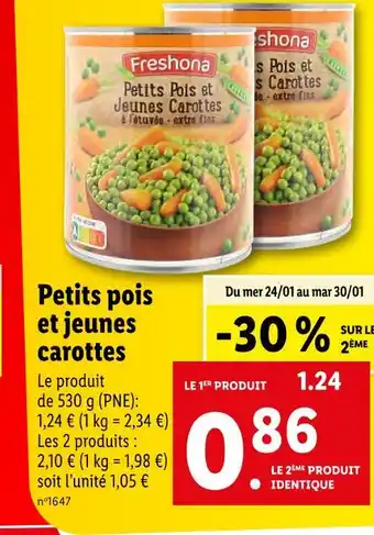 Lidl Freshona petits pois et jeunes carottes offre