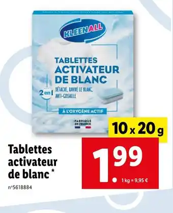 Lidl Kleen all tablettes activateur de blanc offre