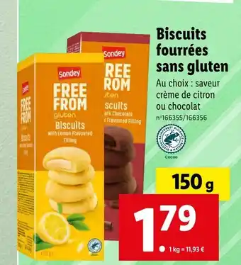 Lidl Sondey biscuits fourrées sans gluten offre