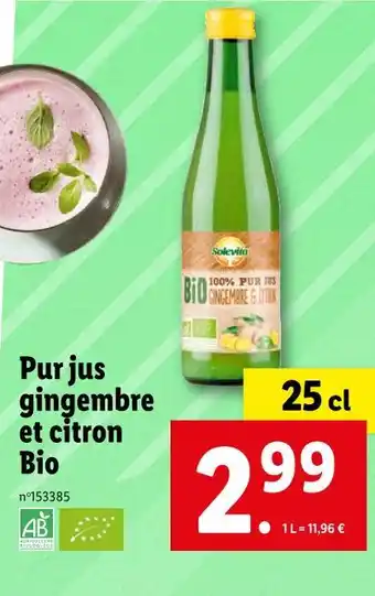 Lidl Solevita pur jus gingembre et citron bio offre