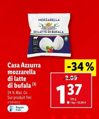 Lidl Casa azzurra mozzarella di latte di bufala offre