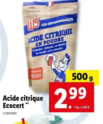 Lidl W5 acide citrique ecocert offre
