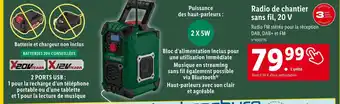 Lidl Parkside radio de chantier sans fil, 20 v offre