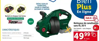 Lidl Parkside nettoyeur de canalisation sans fil, 20 v offre