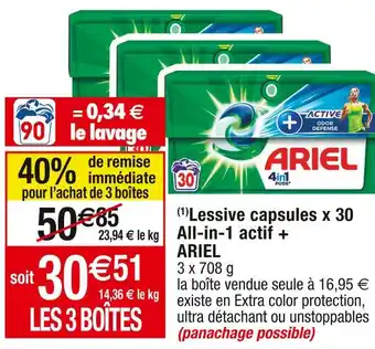 Cora x Carrefour Ariel (1)lessive capsules x 30 all-in-1 actif + offre