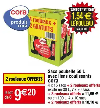 Cora x Carrefour Cora sacs poubelle 50 l avec liens coulissants offre
