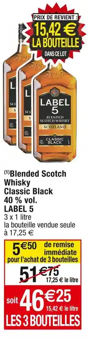 Cora x Carrefour Label 5 blended scotch whisky classic black 40 % vol offre