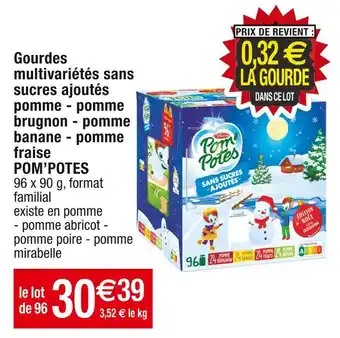 Cora x Carrefour Pom’potes gourdes multivariétés sans sucres ajoutés pomme - pomme brugnon - pomme banane - pomme fraise offre