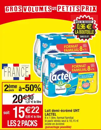 Cora x Carrefour Lactel lait demi-écrémé uht offre