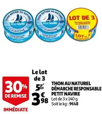 Auchan Petit navire thon au naturel offre