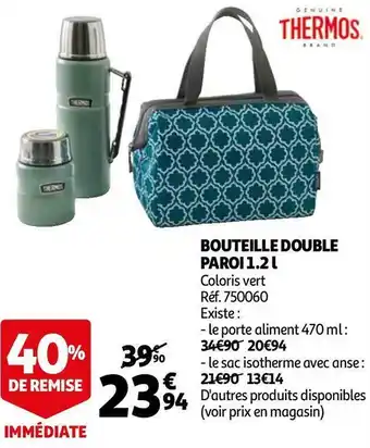 Auchan Thermos bouteille double paroi 1.2 l offre
