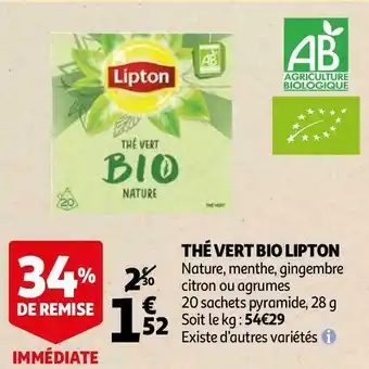 Auchan Lipton thé vert bio offre