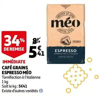 Auchan Méo café grains espresso offre