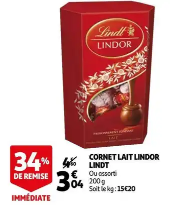 Auchan Lindt cornet lait lindor offre