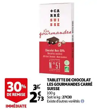Auchan Carré suisse tablette de chocolat les gourmandes carré suisse offre