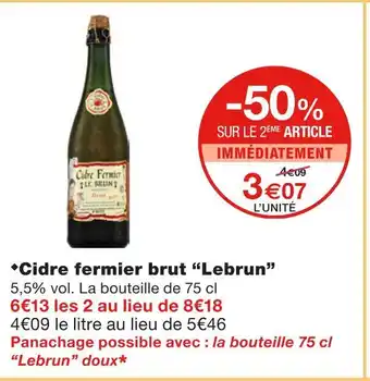 Monoprix Lebrun cidre fermier brut offre