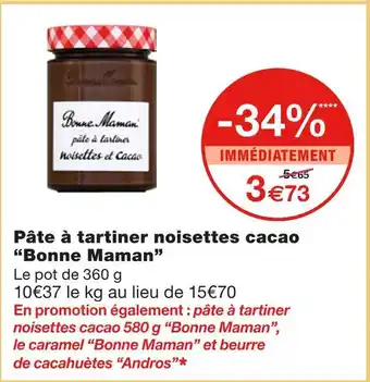 Monoprix Bonne maman pâte à tartiner noisettes cacao offre