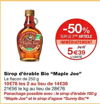 Monoprix Maple joe sirop d’érable bio offre