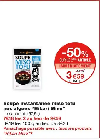 Monoprix Hikari miso soupe instantanée miso tofu aux algues offre