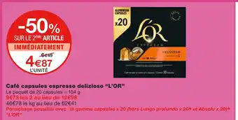 Monoprix L’or café capsules espresso delizioso offre