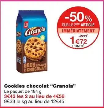 Monoprix Granola cookies chocolat offre