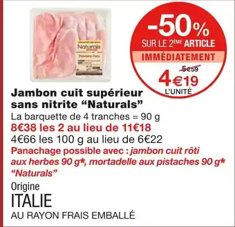 Monoprix Naturals jambon cuit supérieur sans nitrite offre