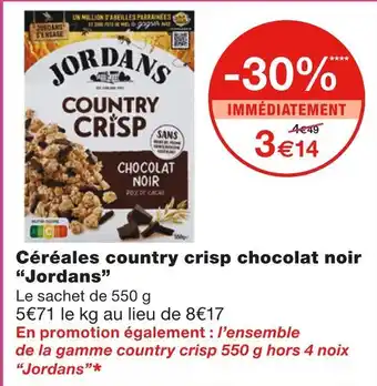 Monoprix Jordans céréales country crisp chocolat noir offre
