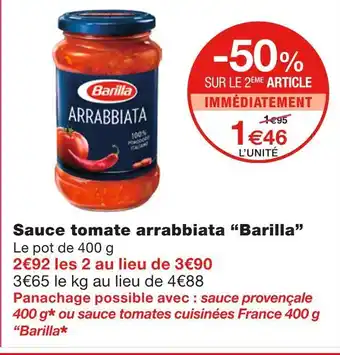 Monoprix Barilla sauce tomate arrabbiata offre