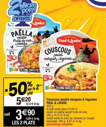 Cora x Carrefour Couscous poulet merguez & légumes PAUL & LOUISE offre
