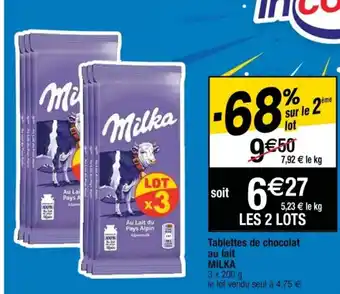 Cora x Carrefour Tablettes de chocolat au lait MILKA offre