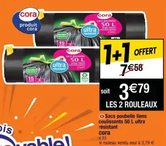 Cora x Carrefour Sacs poubelle liens coulissants 50 L ultra résistant cora offre