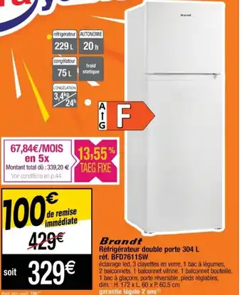 Cora x Carrefour Réfrigérateur double porte 304 L offre