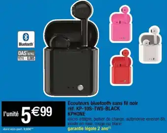 Cora x Carrefour Ecouteurs bluetooth sans fil noir offre