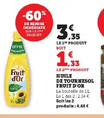 Hyper U HUILE DE TOURNESOL FRUIT D'OR offre