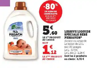 Hyper U LESSIVE LIQUIDE SPÉCIALE BÉBÉ PERSAVON offre