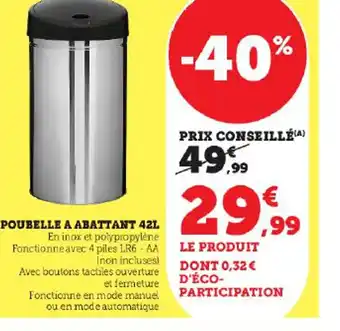Hyper U POUBELLE A ABATTANT 42L offre