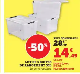 Hyper U Lot de 3 boites de rangement offre