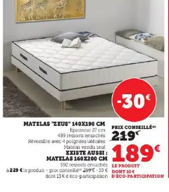 Hyper U MATELAS "ZEUS" 140X190 CM offre