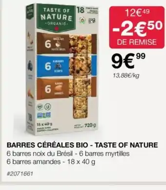 Costco BARRES CÉRÉALES BIO - TASTE OF NATURE offre