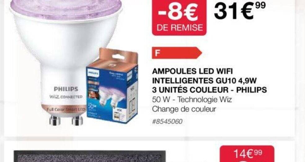 Promo AMPOULES LED WIFI INTELLIGENTES GU10 4,9W 3 UNITÉS COULEUR