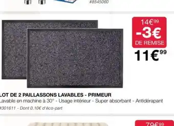 Costco LOT DE 2 PAILLASSONS LAVABLES - PRIMEUR offre