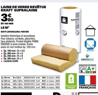 Brico Dépôt LAINE DE VERRE REVÊTUE KRAFT SUPRALAINE offre