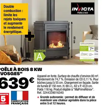 Brico Dépôt POÊLE À BOIS 8 KW "VOSGES" offre