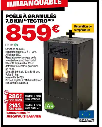 Brico Dépôt POÊLE À GRANULÉS 7,8 KW "TECTRO"(1) offre