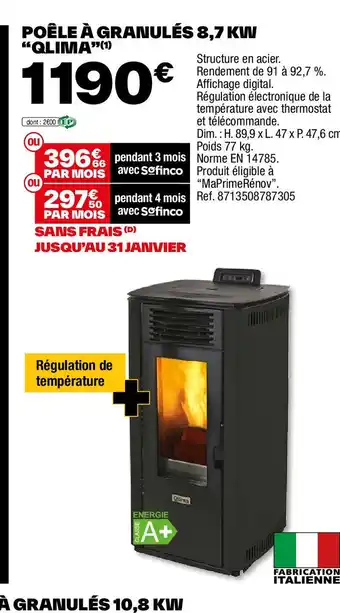 Brico Dépôt POÊLE À GRANULÉS 8,7 KW "QLIMA offre