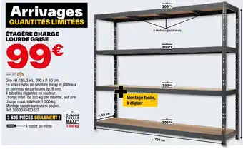 Brico Dépôt ÉTAGÈRE CHARGE LOURDE GRISE offre