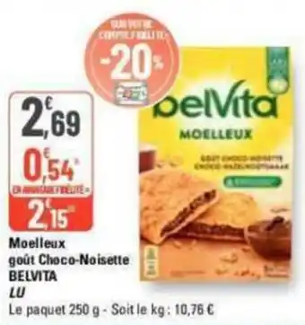 G20 Moelleux goût Choco-Noisette BELVITA LU offre