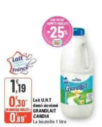 G20 Lait U.H.T demi-écrémé GRANDLAIT CANDIA offre