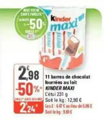 G20 11 barres de chocolat fourrées au lait KINDER MAXI offre